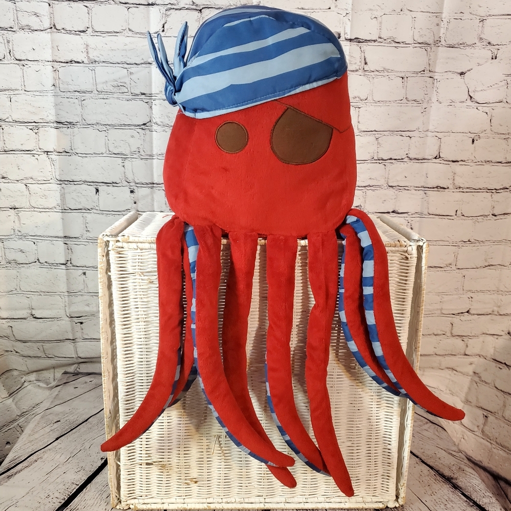 Circo Pirate Red Octopus Adventures Plush Stuffed Animal Pillow Red Blue 23"